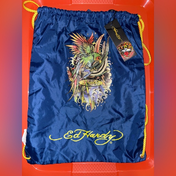 Ed Hardy Navy Bag with Parrot and Yellow Accents - Picture 1 of 3